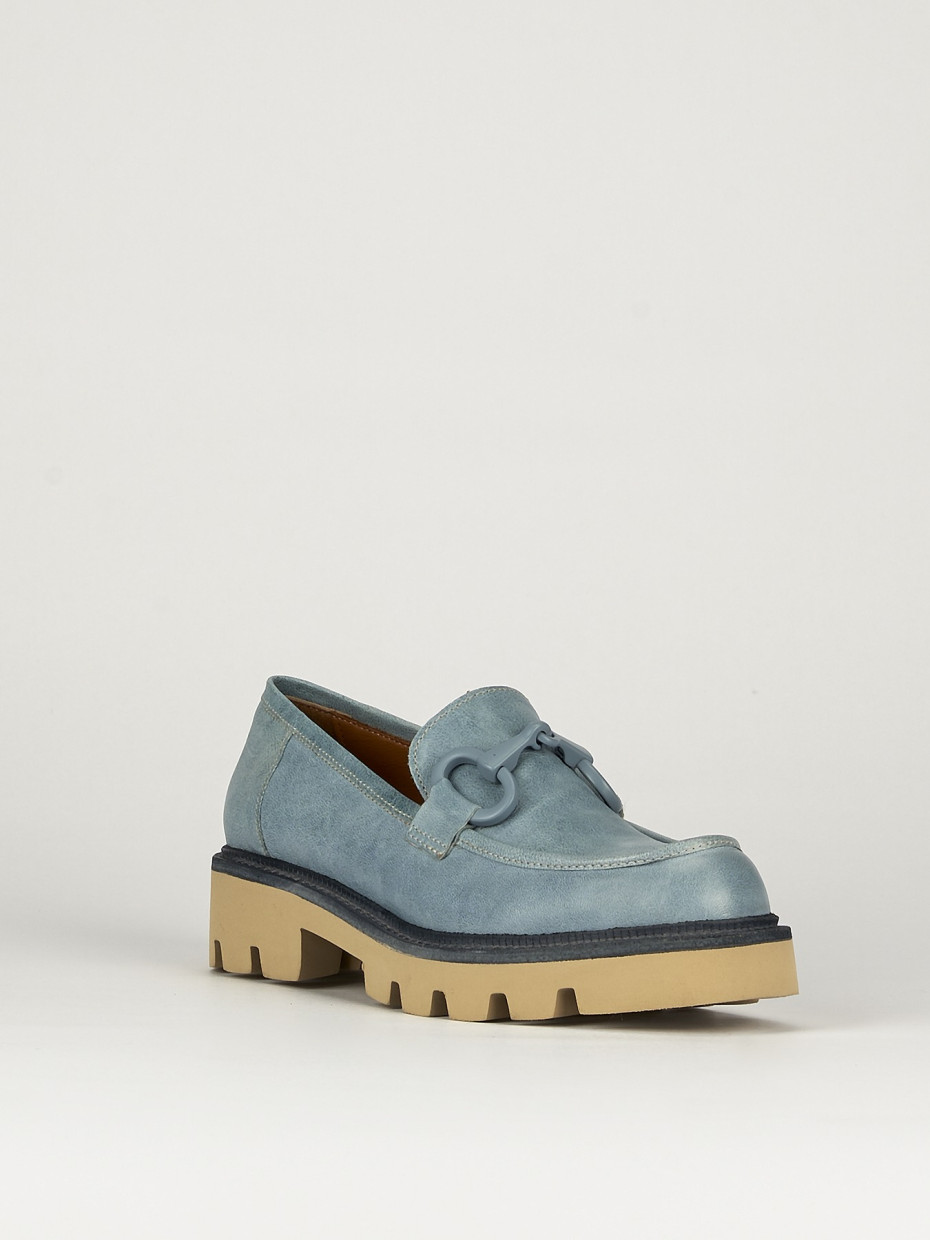 Mocassini tacco 1cm pelle azzurro