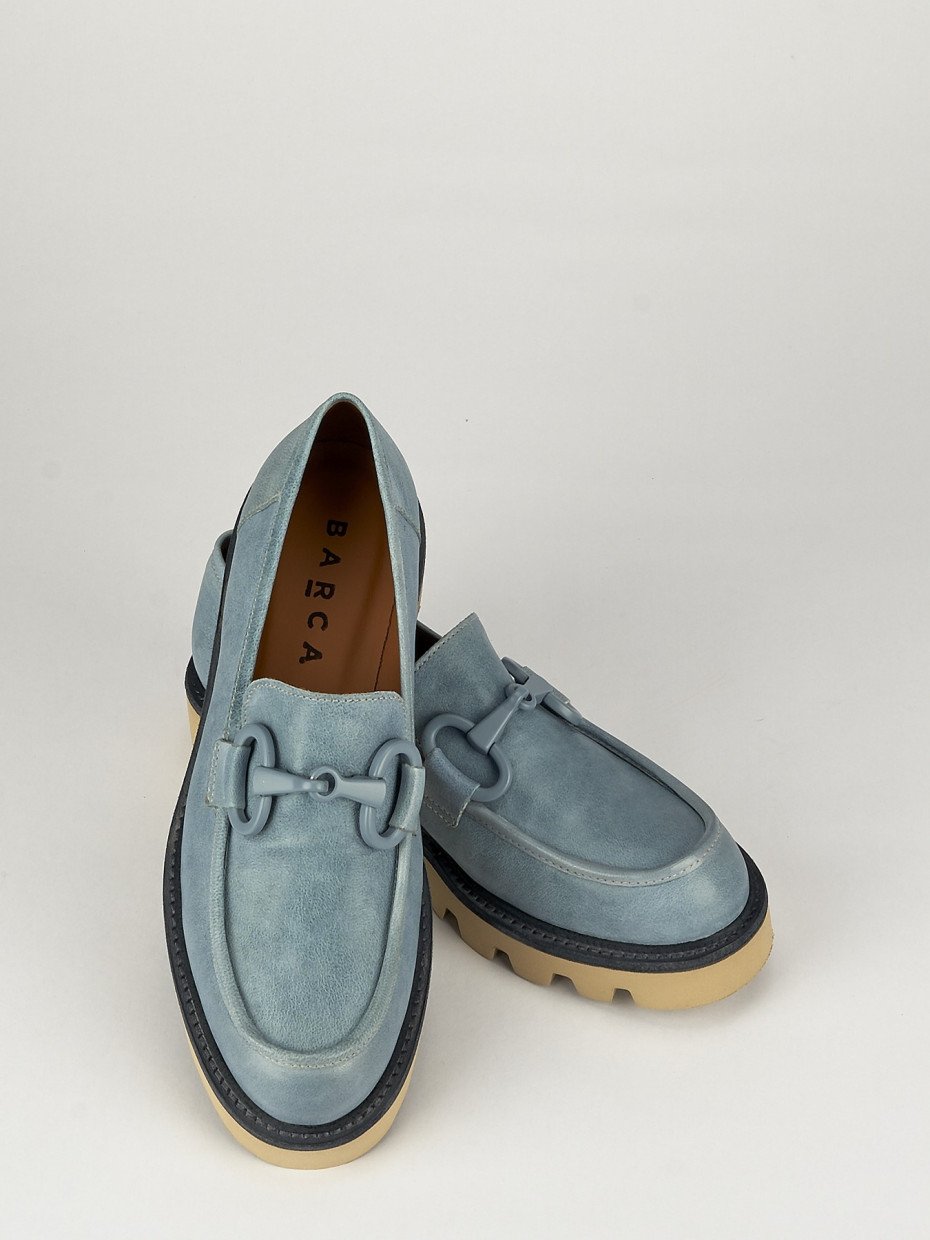 Mocassini tacco 1cm pelle azzurro