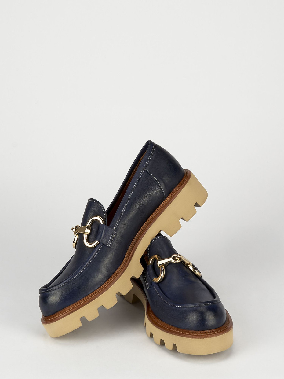 Mocassino tacco 1 cm blu pelle