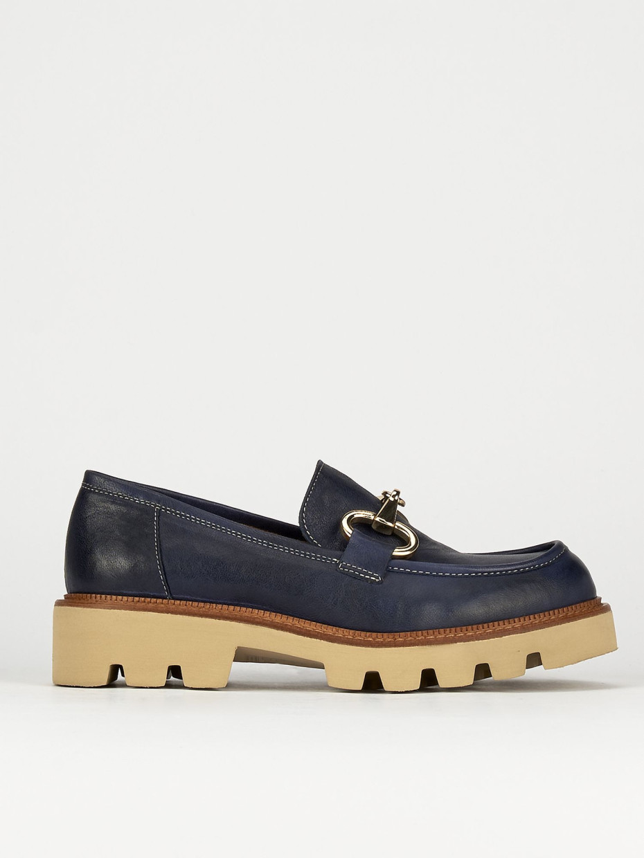 Mocassino tacco 1 cm blu pelle