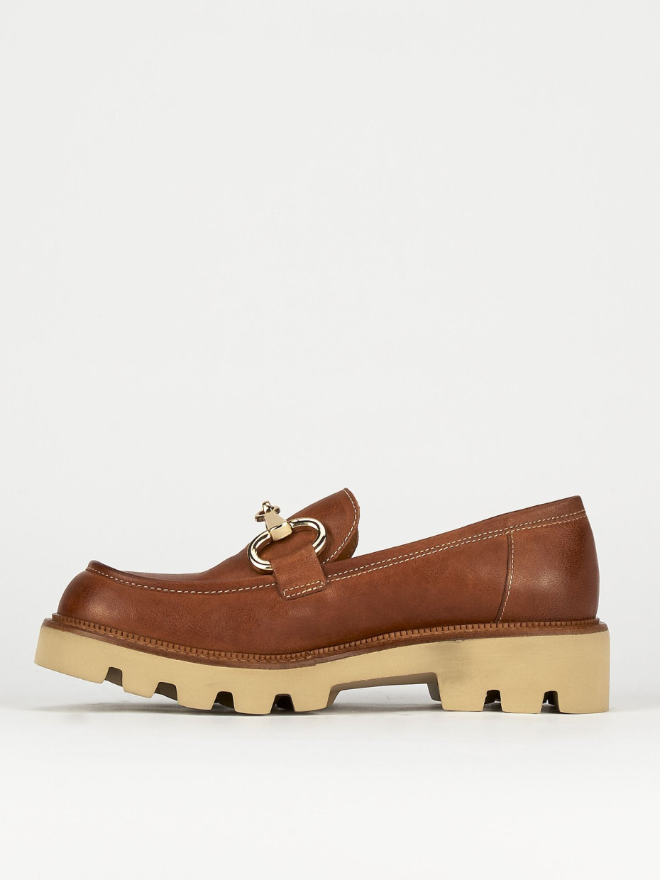 Mocassino tacco 1 cm marrone pelle