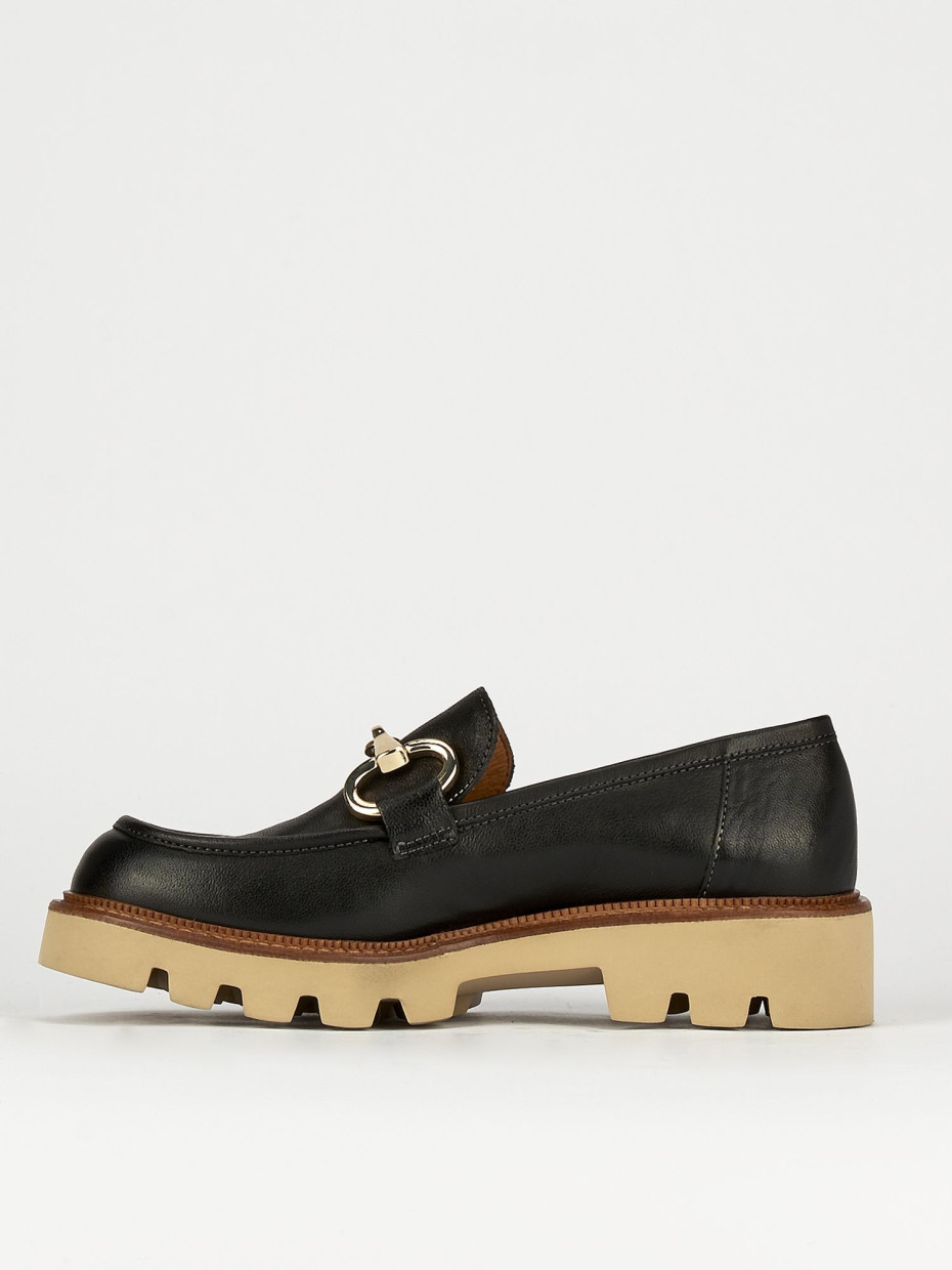 Mocassino tacco 1 cm nero pelle