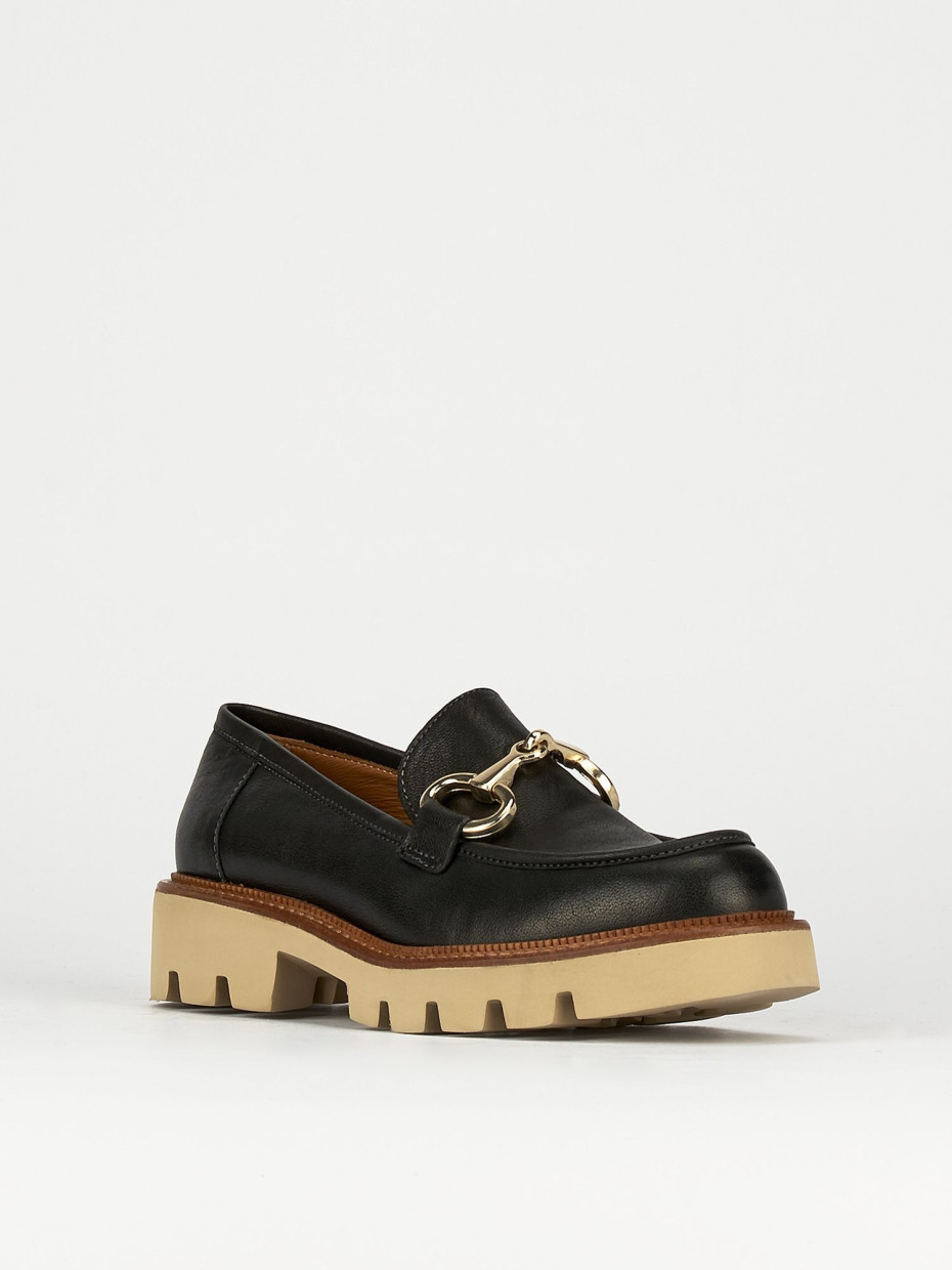 Mocassino tacco 1 cm nero pelle