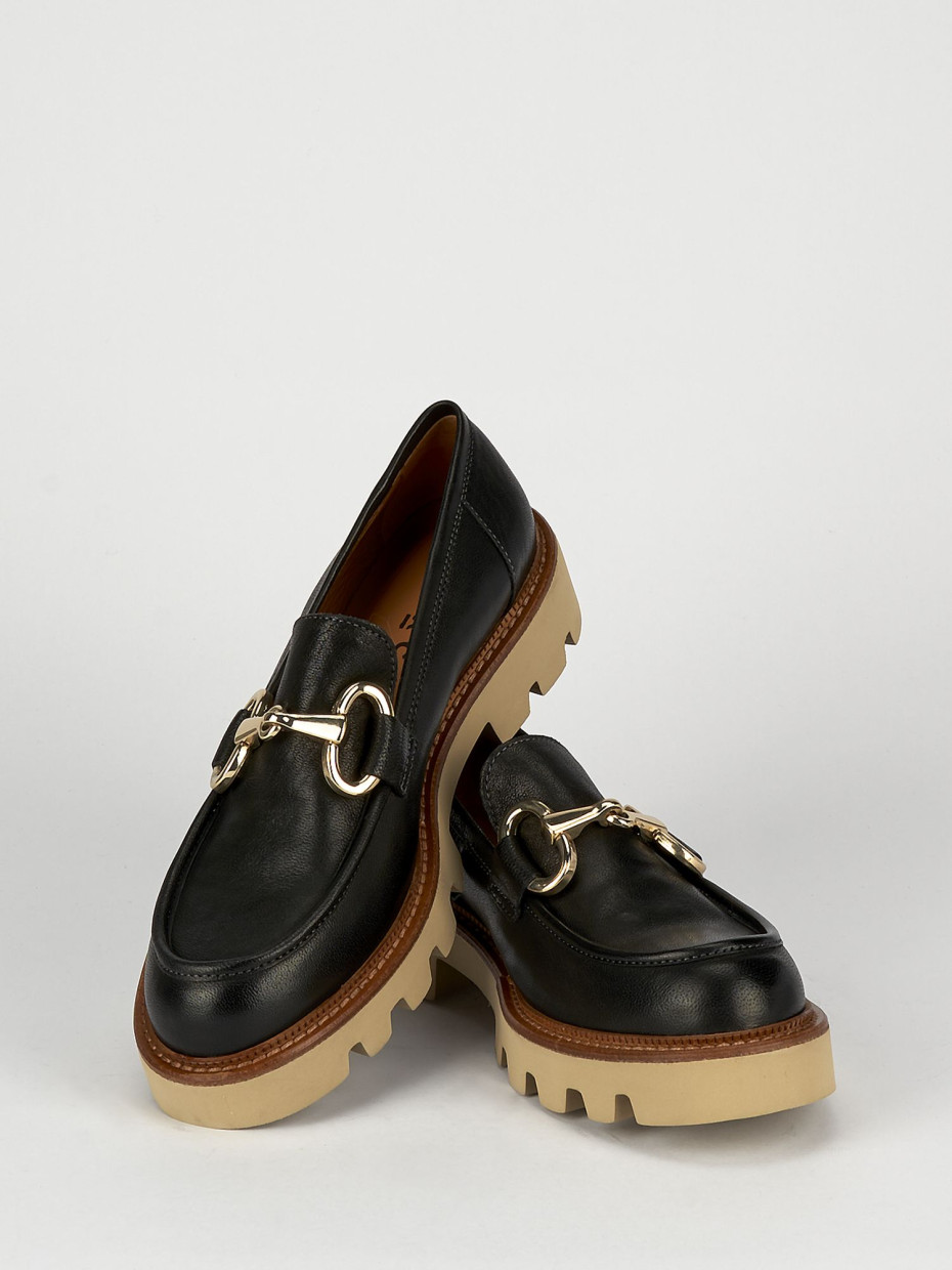 Mocassino tacco 1 cm nero pelle