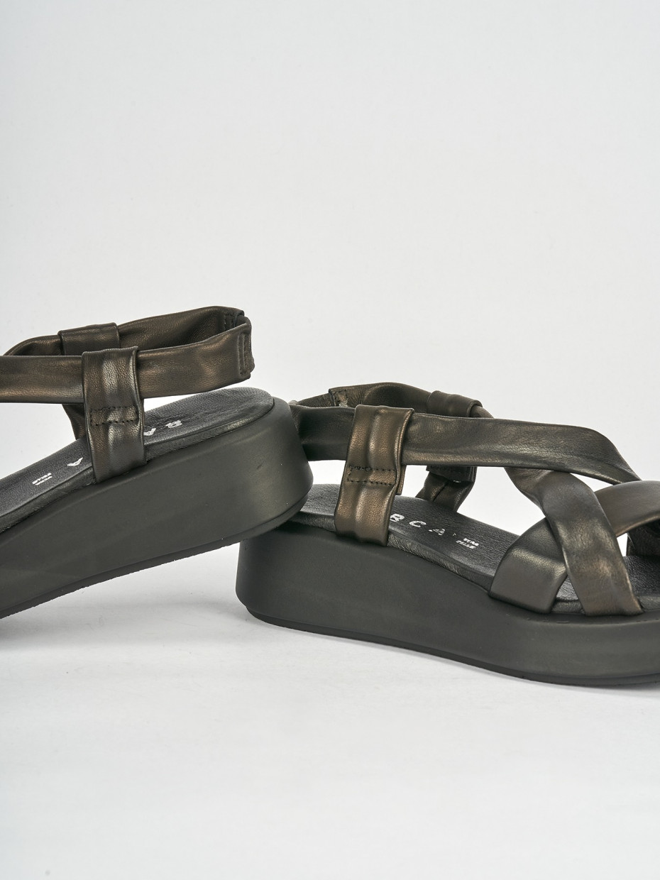 Sandali zeppa tacco 3cm pelle nero