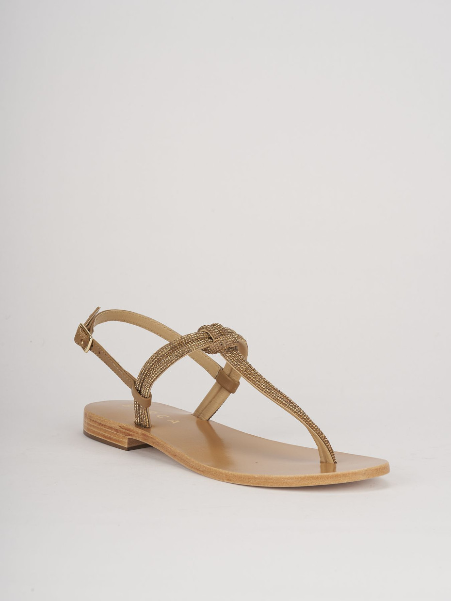 Low heel sandals heel 1 cm beige leather