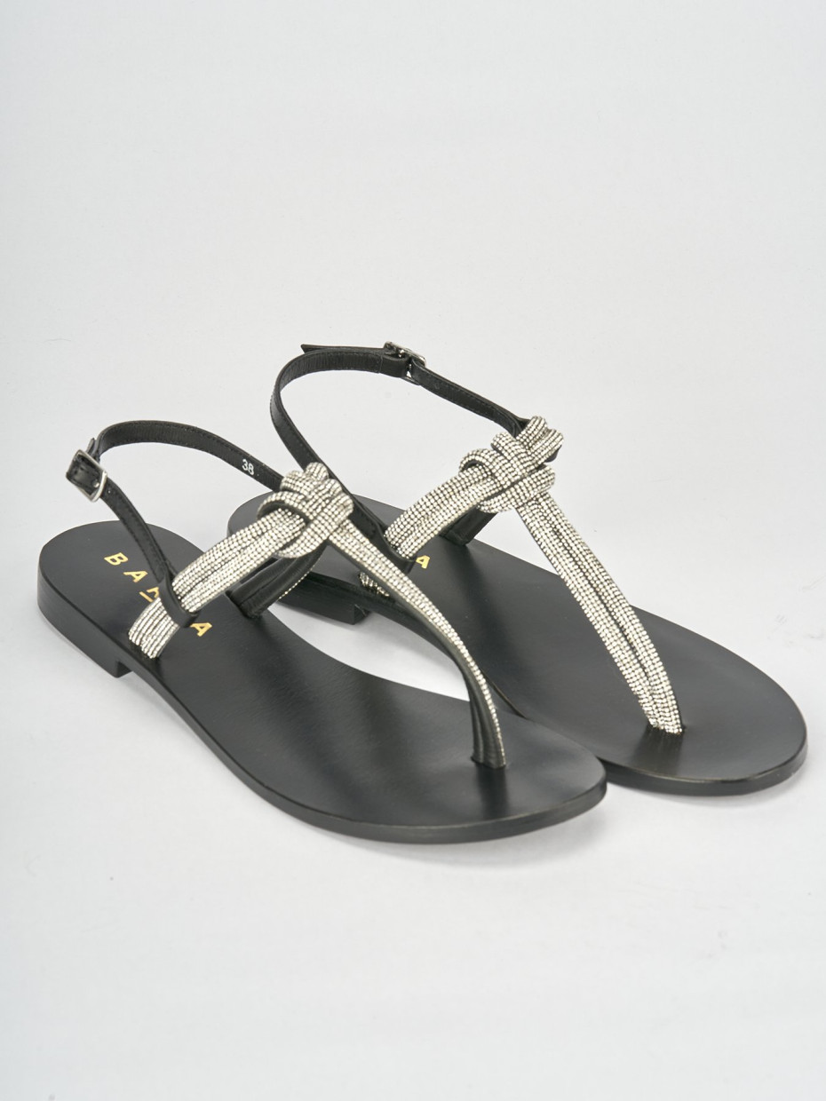 Low heel sandals heel 1 cm black leather