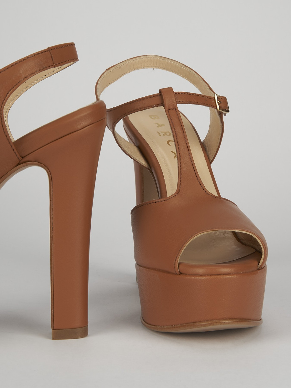 High heel sandals woman heel 10 cm brown leather Barca Stores