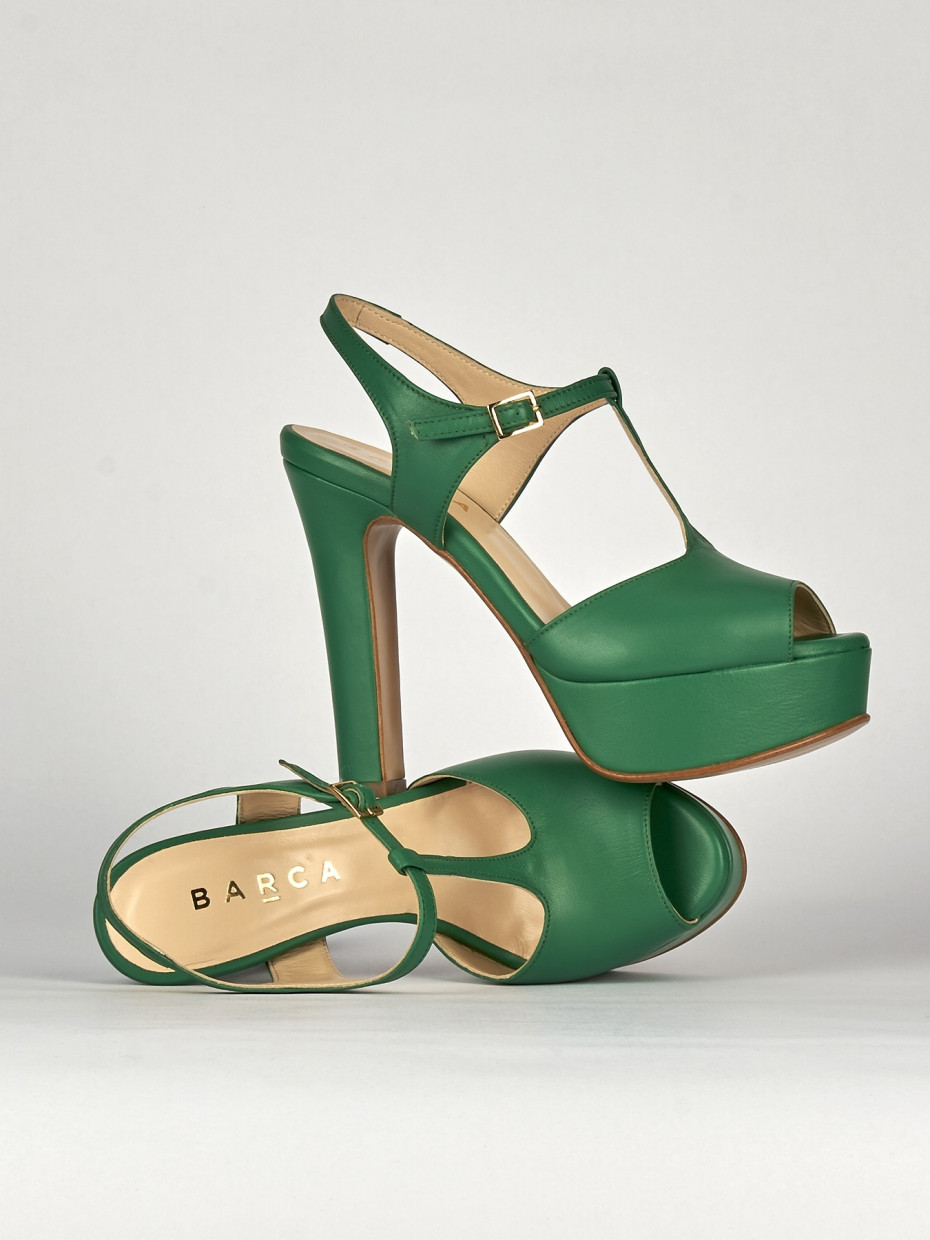 High heel sandals woman heel 10 cm green leather Barca Stores