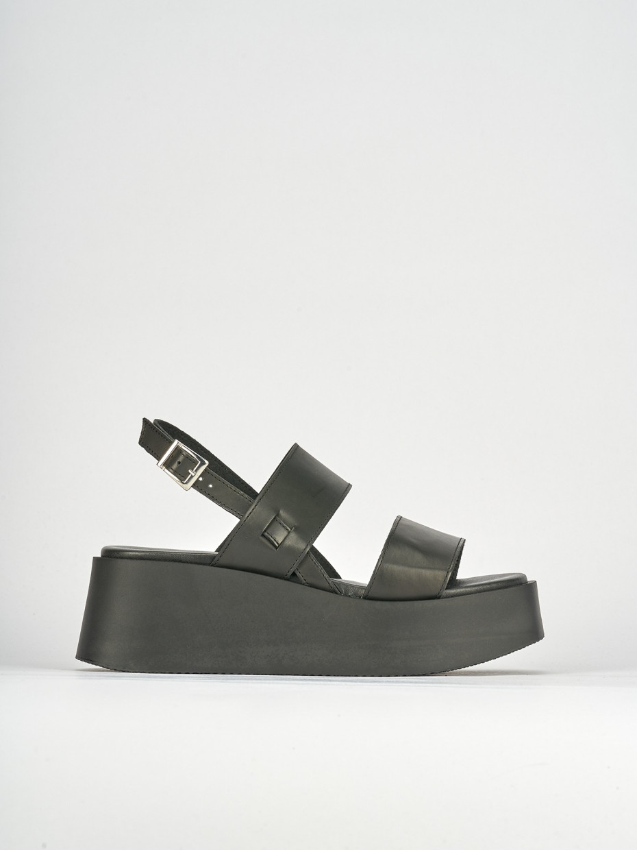 Sandali zeppa tacco 4cm pelle nero