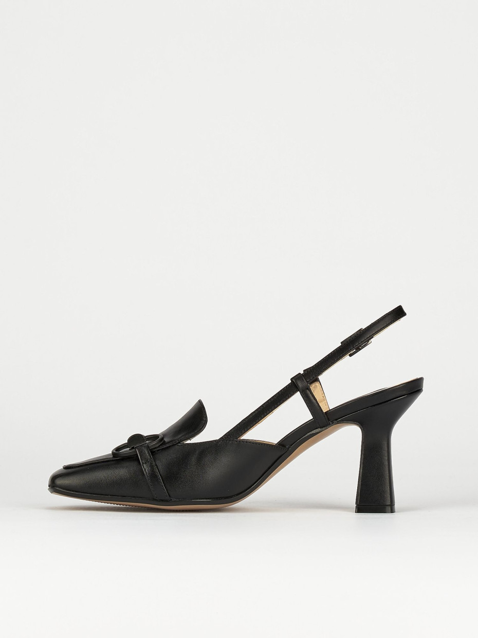 Décolleté e slingback tacco 7cm pelle nero