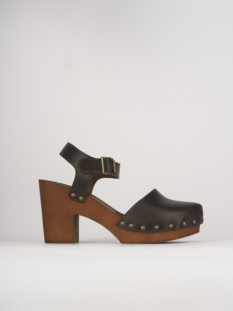 High heel sandals heel 7 cm dark brown leather