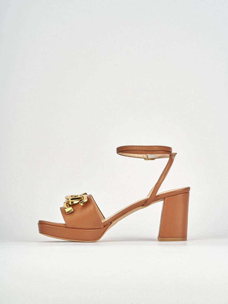 Sandali tacco 7cm pelle marrone