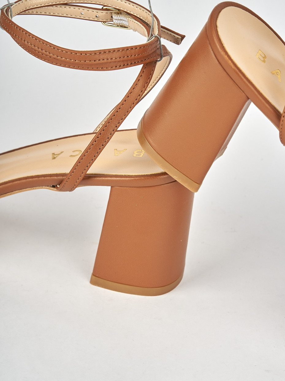 Sandali tacco 7cm pelle marrone