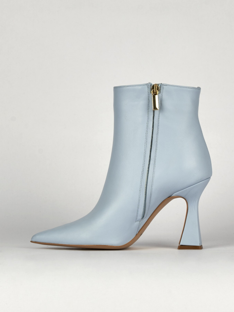 High heel ankle boots heel 9 cm light blue leather