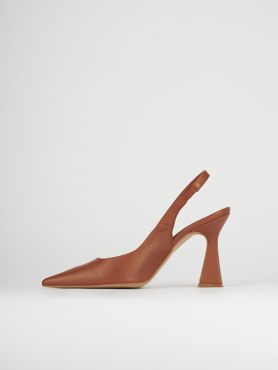 Slingback decoltè tacco 9 cm marrone pelle