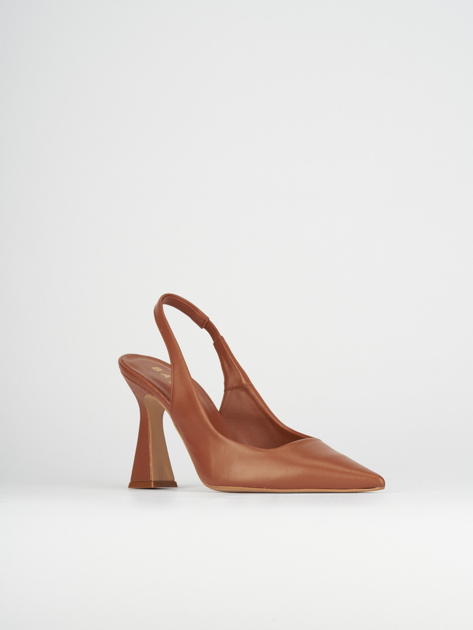 Slingback decoltè tacco 9 cm marrone pelle