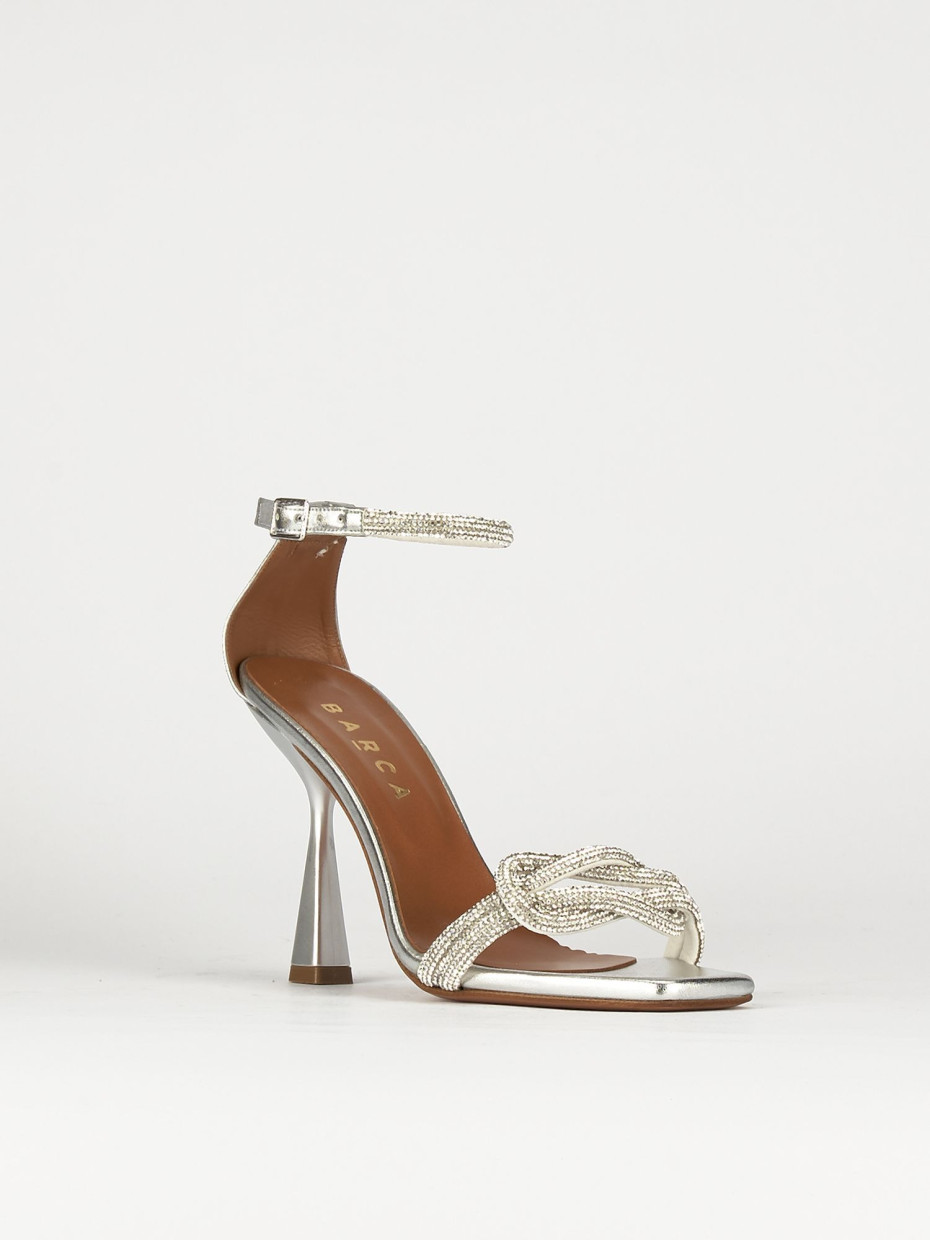 Sandali tacco 9cm pelle argento