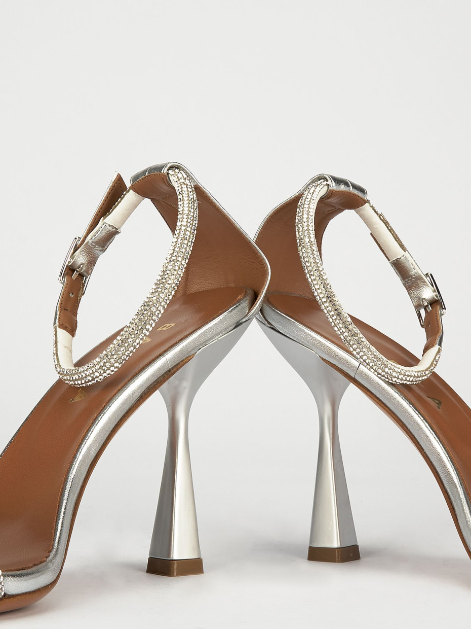 Sandali tacco 9cm pelle argento
