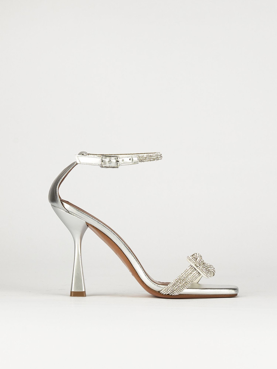High heel sandals heel 9 cm silver leather