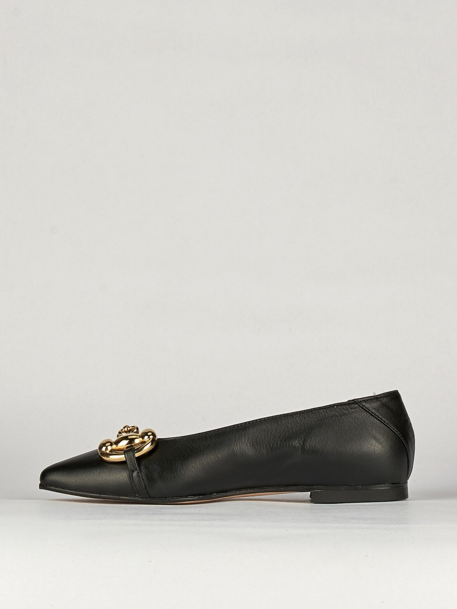 Flat shoes heel 1 cm black leather