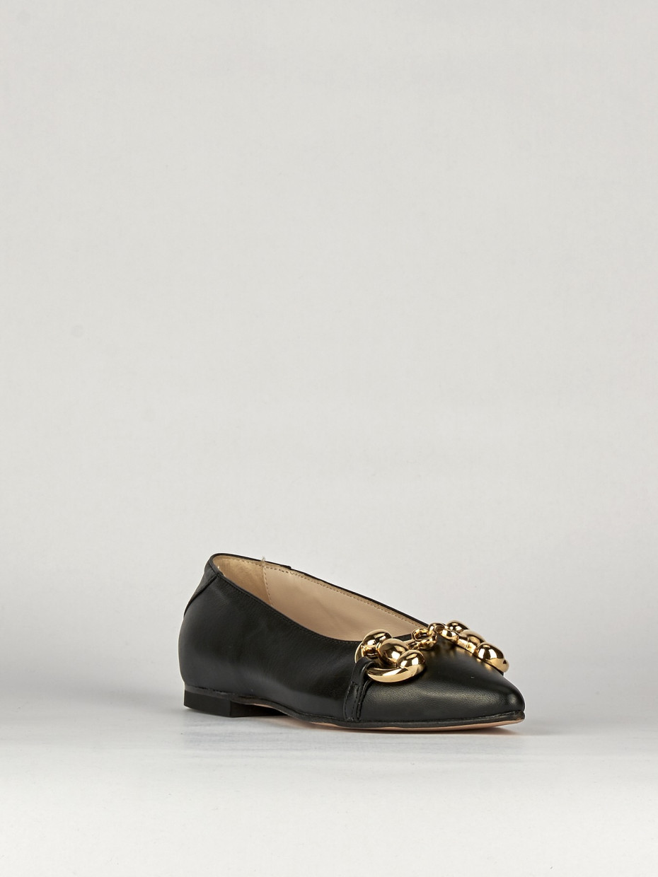 Flat shoes heel 1 cm black leather
