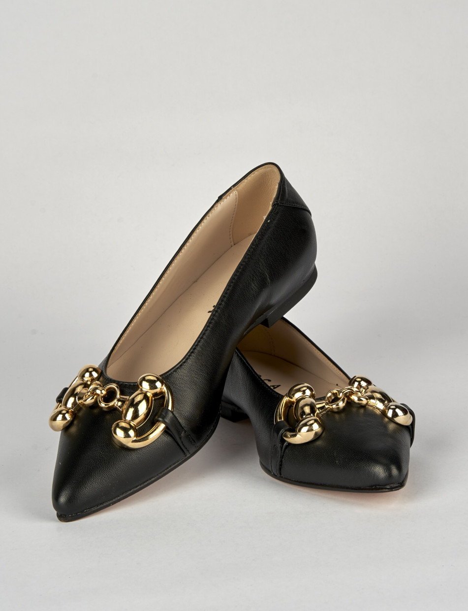 Flat shoes heel 1 cm black leather