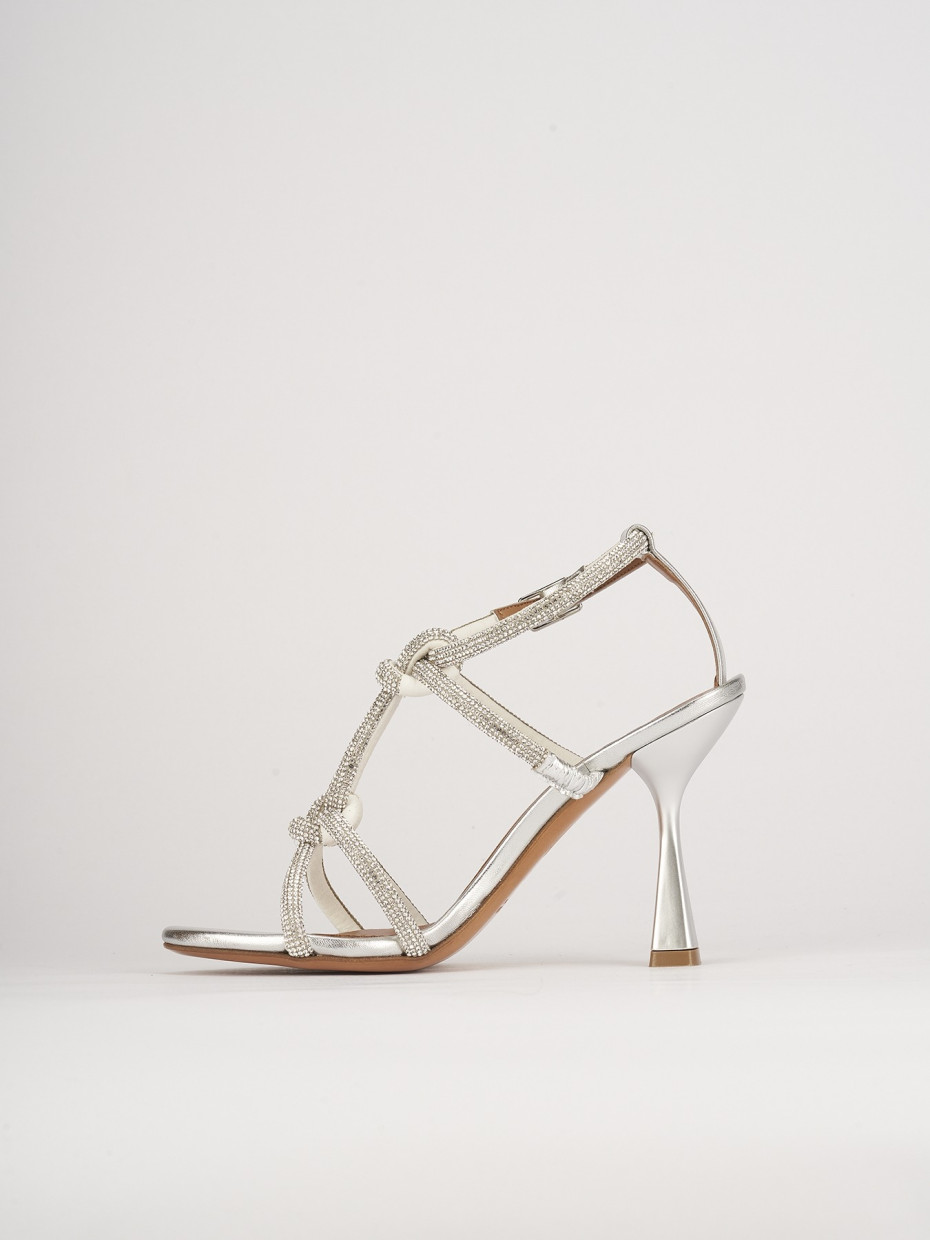 Sandali tacco 9cm pelle argento