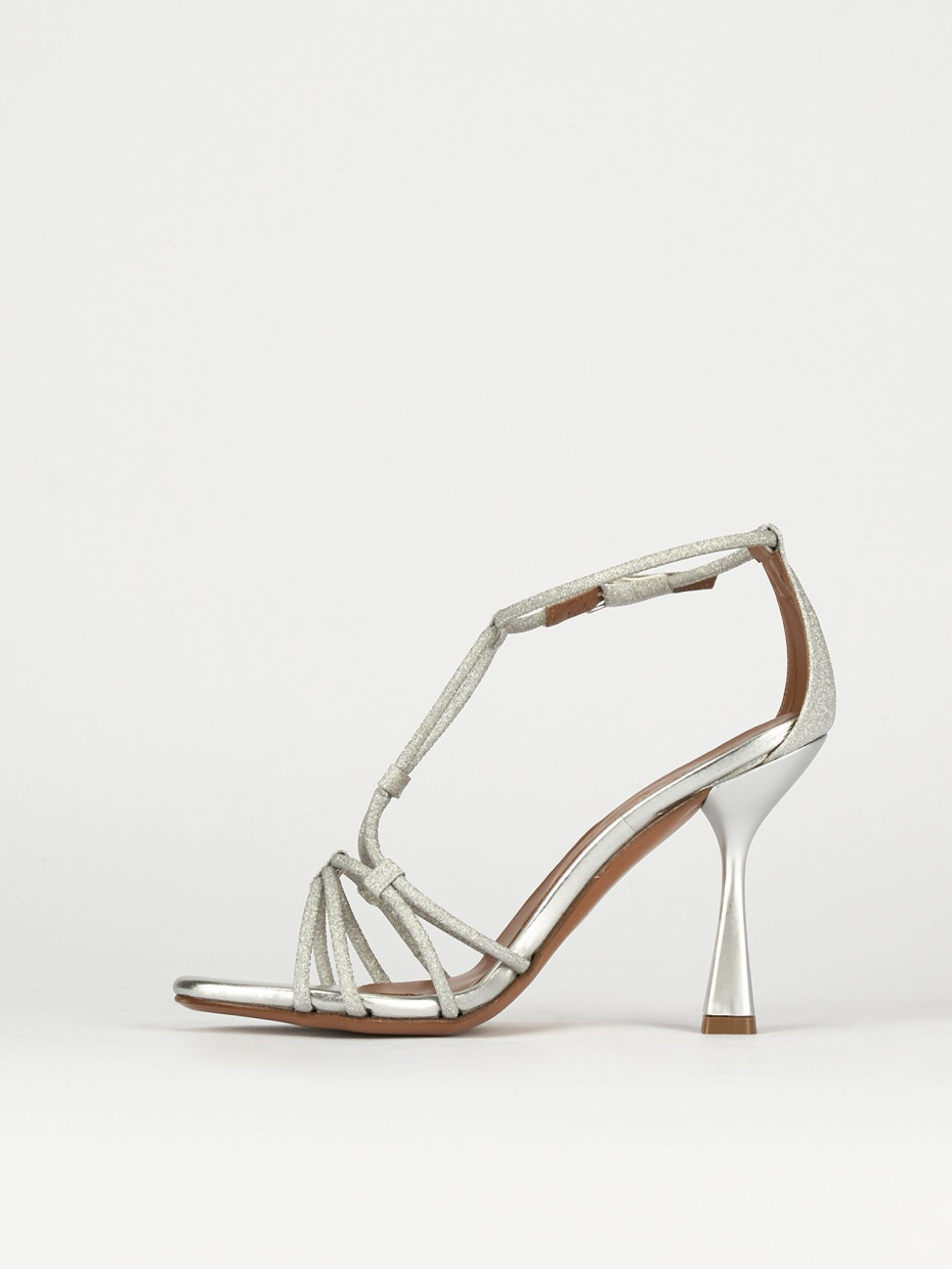 Sandali tacco 9cm pelle argento