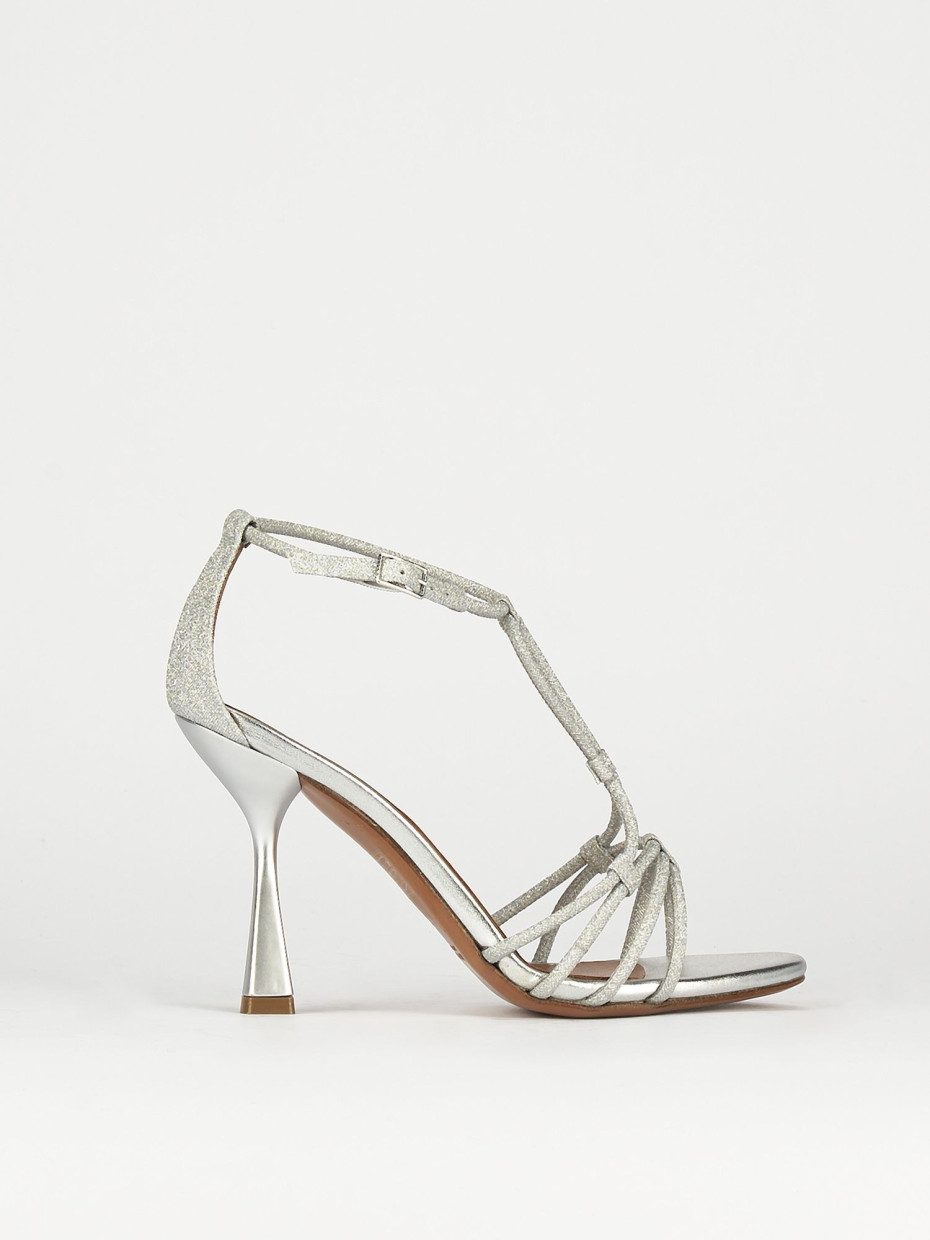 Sandali tacco 9cm pelle argento