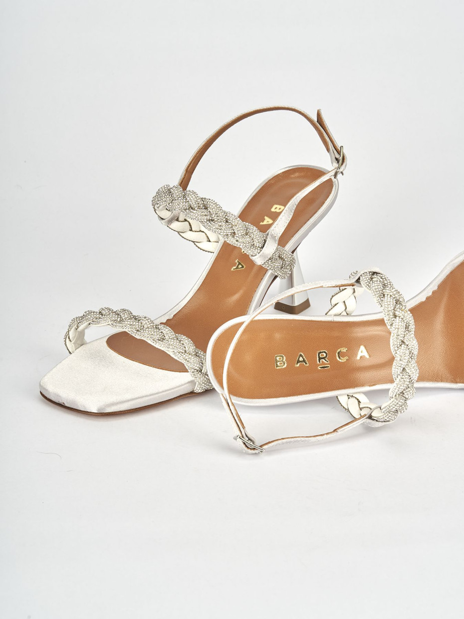 High heel sandals heel 7 cm silver satin