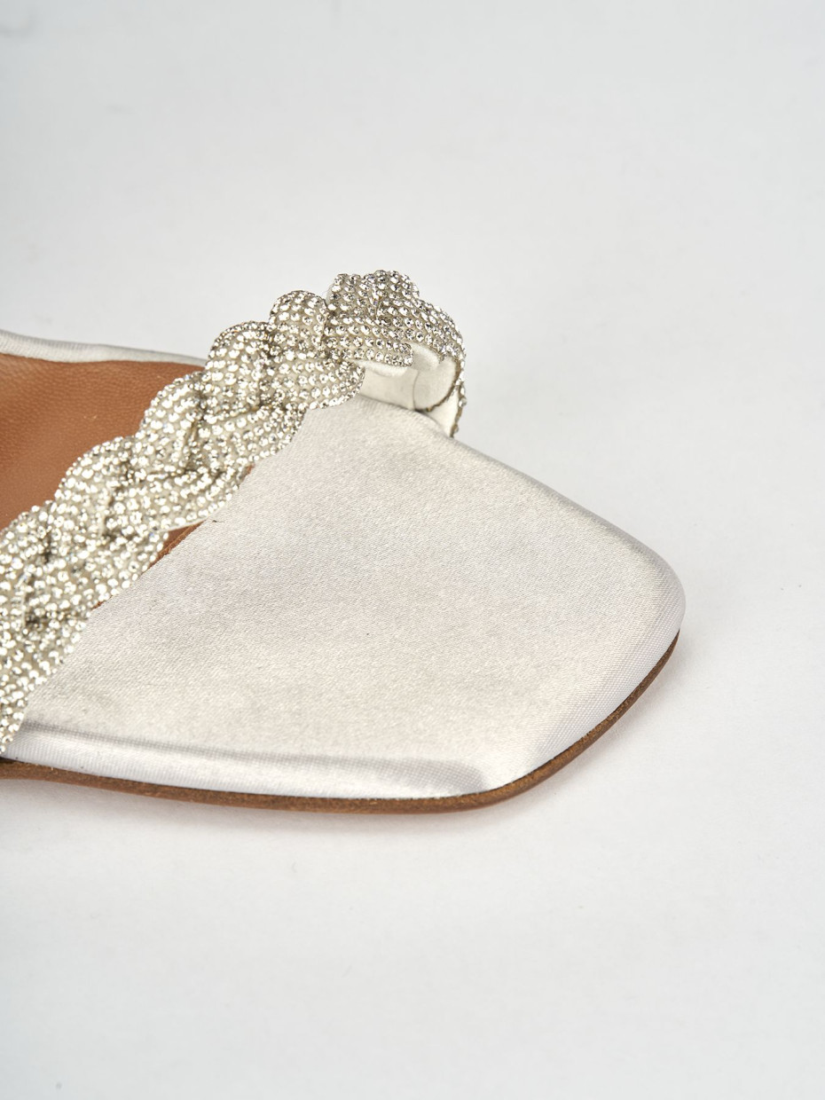 High heel sandals heel 7 cm silver satin