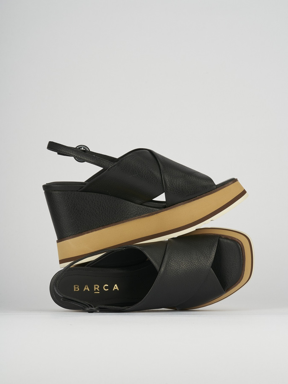 Wedge heels heel 9 cm black leather