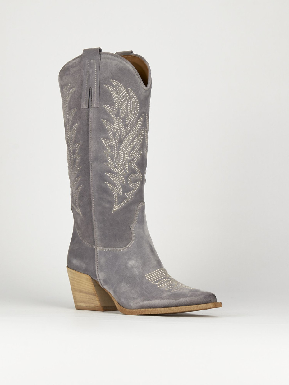 High heel boots heel 7 cm light blue chamois