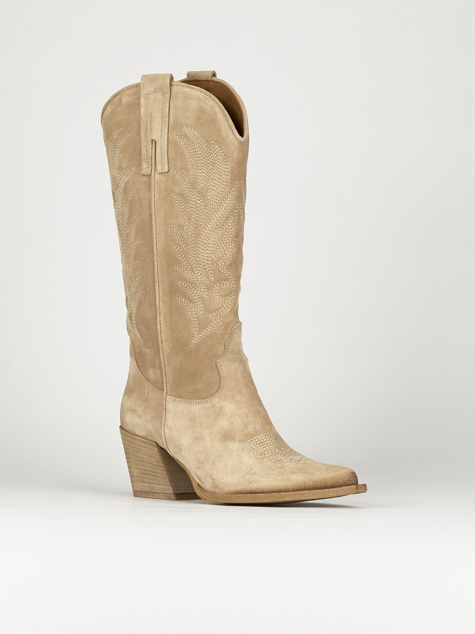 High heel boots heel 7 cm beige chamois