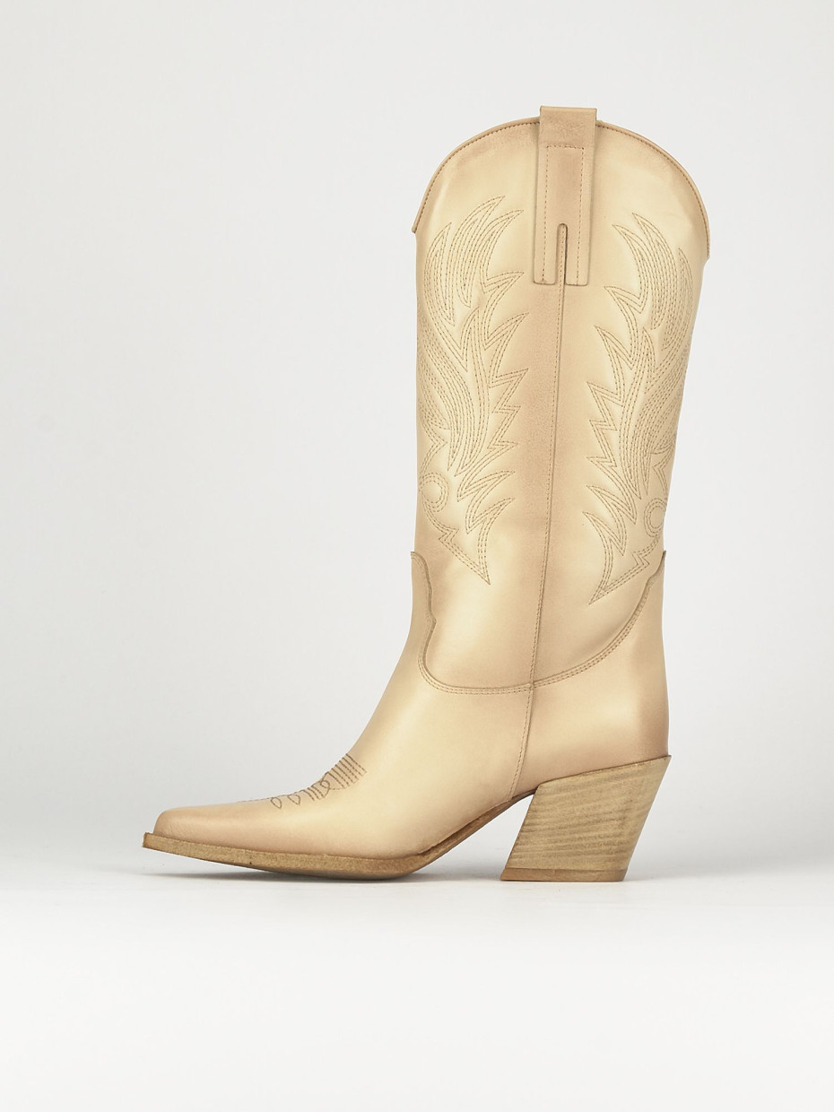 High heel boots heel 7 cm beige leather