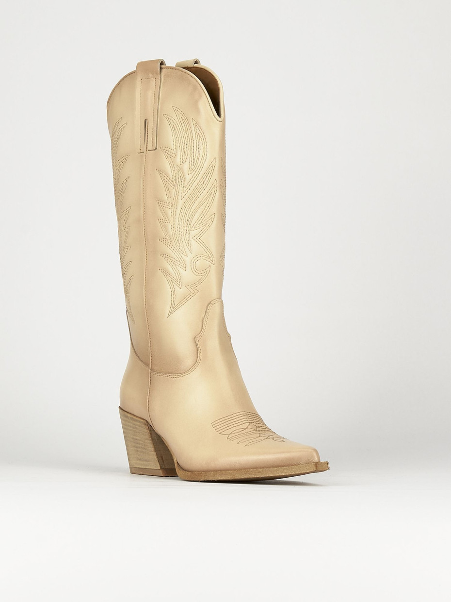 High heel boots heel 7 cm beige leather