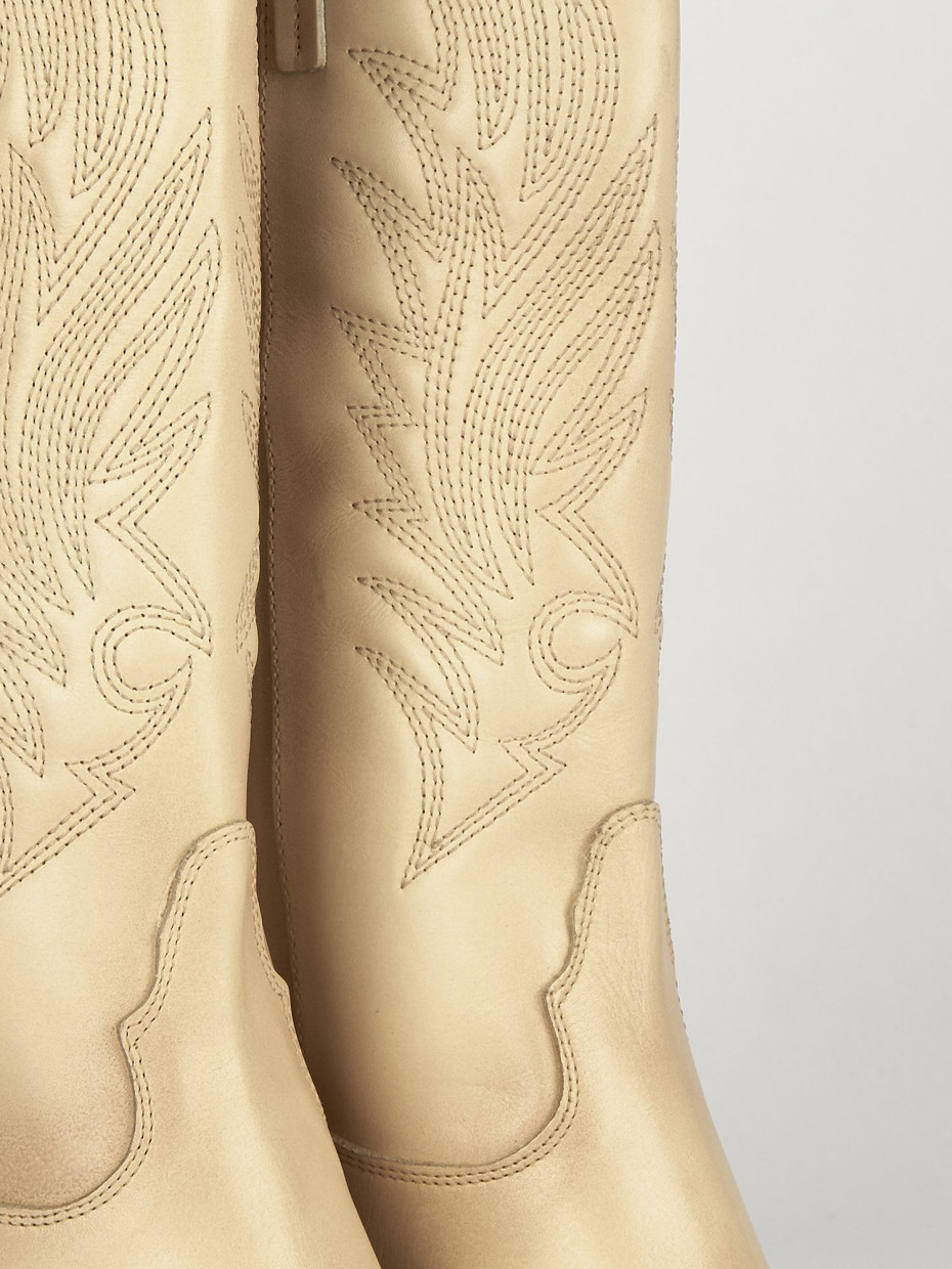 High heel boots heel 7 cm beige leather