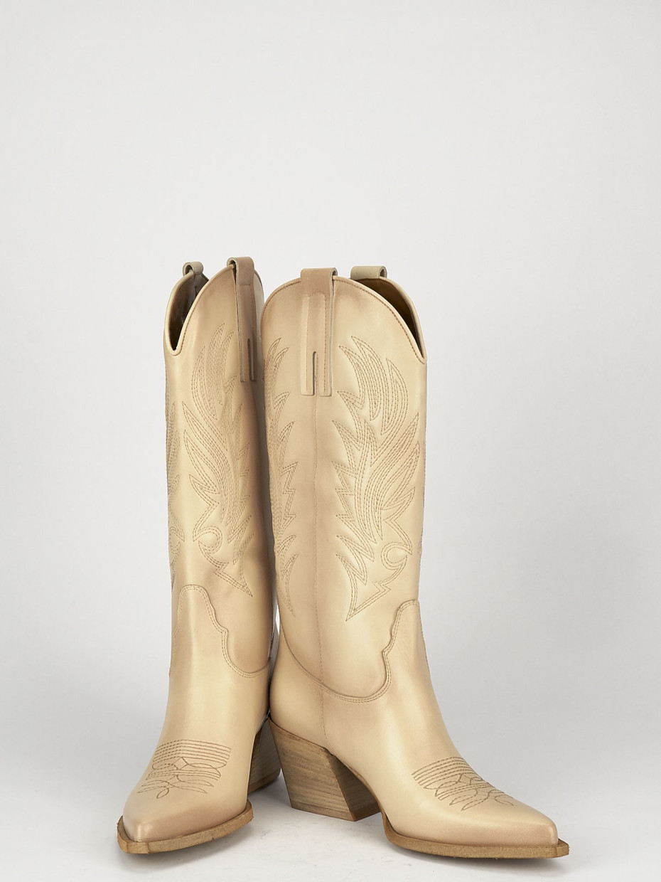 High heel boots heel 7 cm beige leather