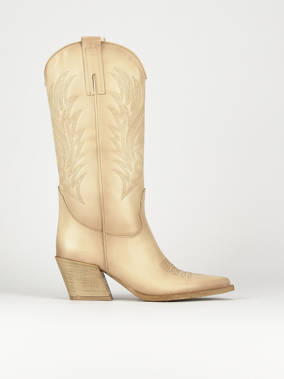 High heel boots heel 7 cm beige leather