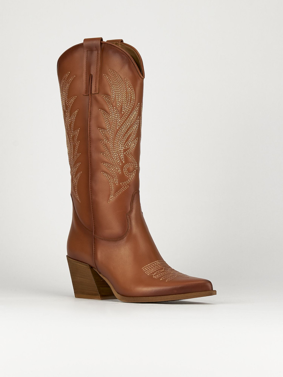 High heel boots heel 7 cm brown leather