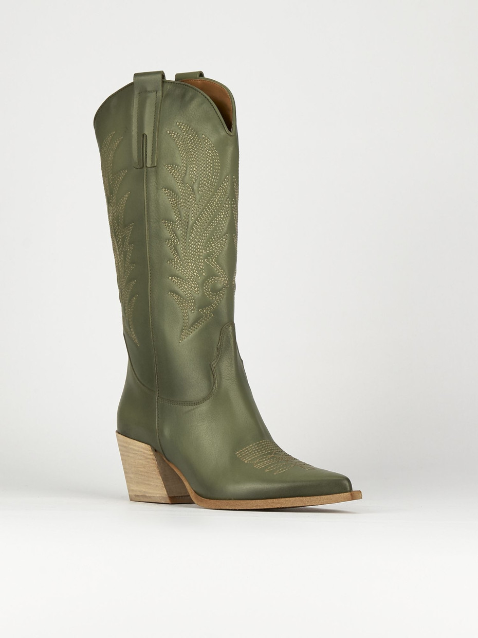 Olive green high heel boots best sale