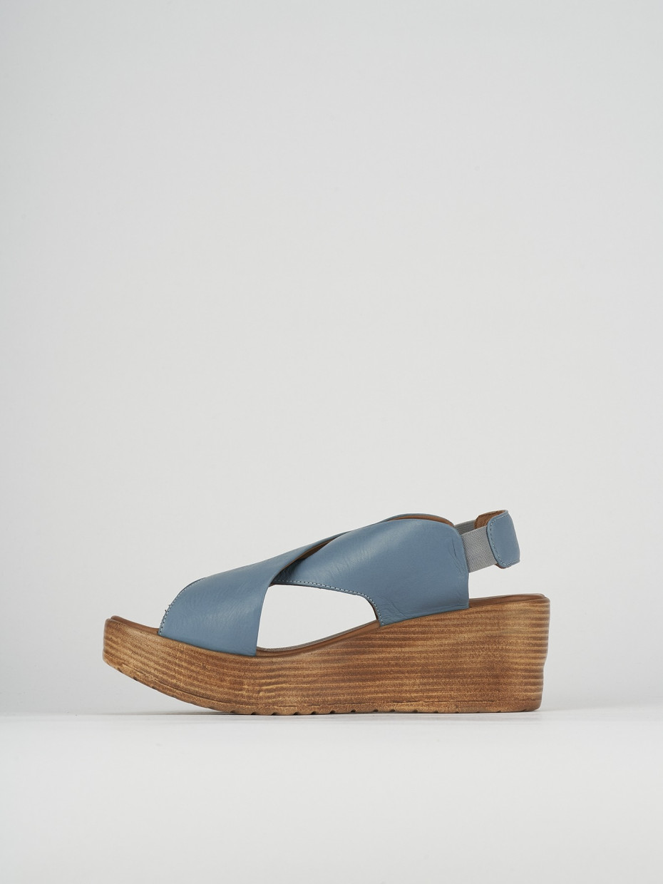 Wedge heels woman heel 6 cm light blue leather Barca Stores