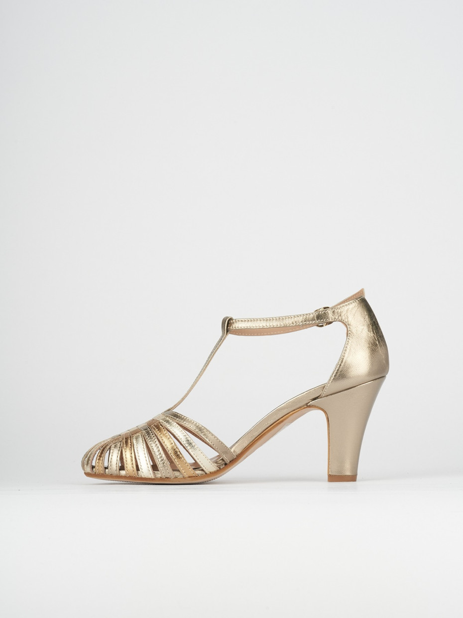 High heel sandals woman heel 5 cm gold leather Barca Stores