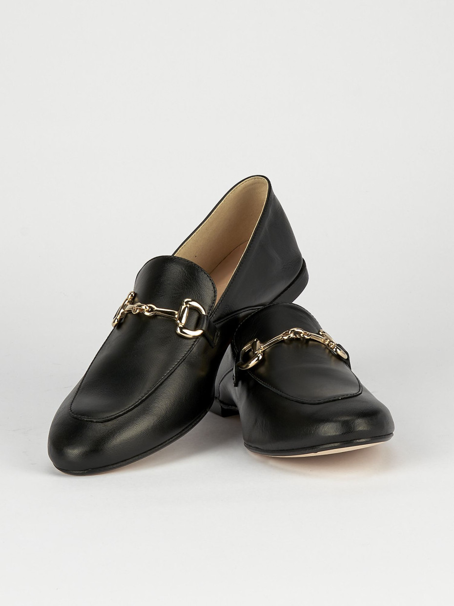 Mocassino tacco 1 cm nero pelle
