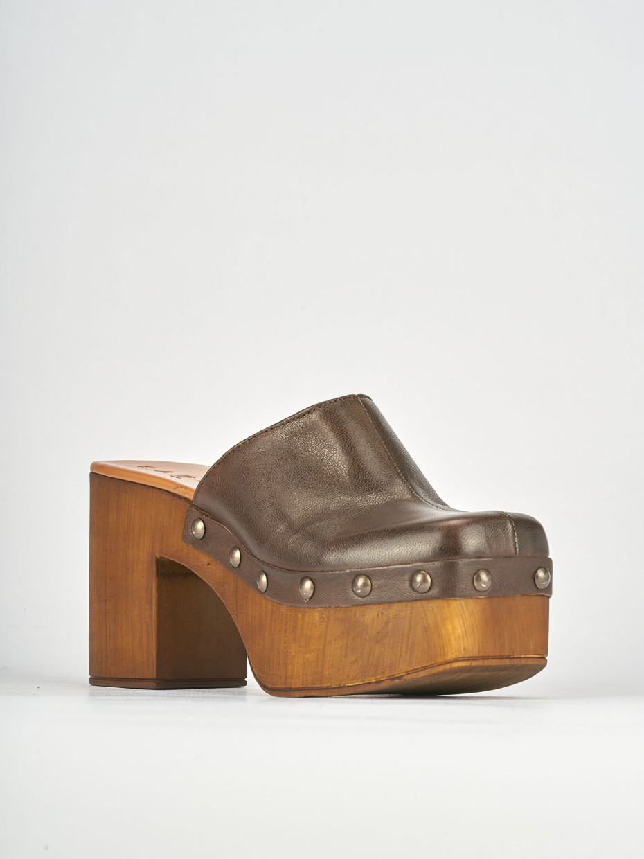 Sabot heel 6 cm dark brown leather
