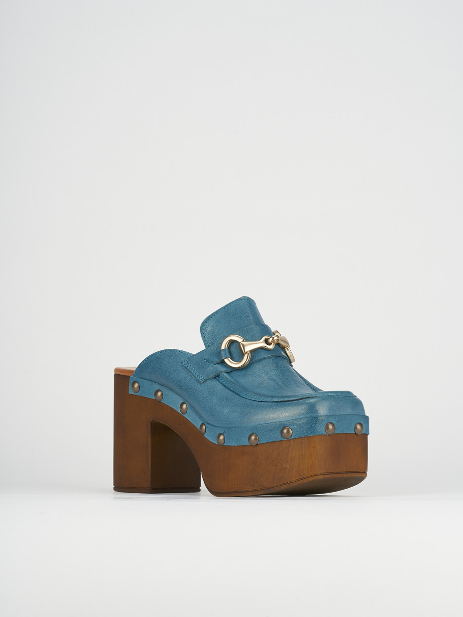 Sabot heel 8 cm light blue leather