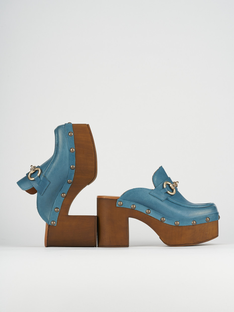 Sabot heel 8 cm light blue leather