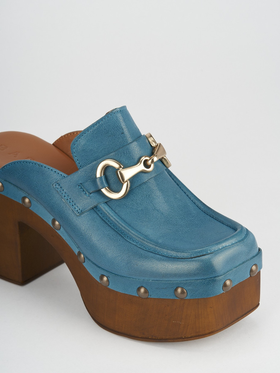 Sabot woman heel 8 cm light blue leather | Barca Stores