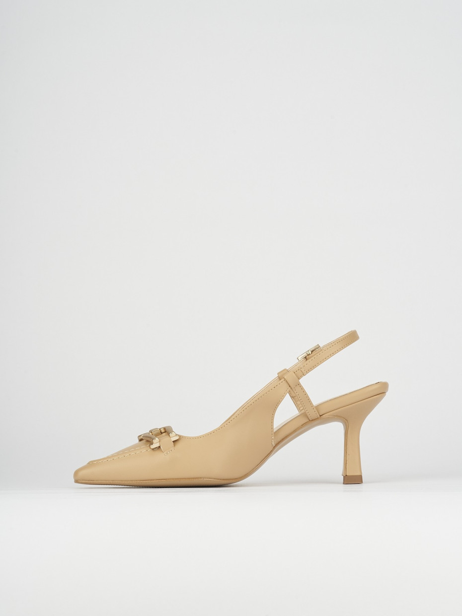 Décolleté e slingback tacco 7cm pelle beige